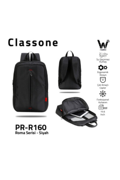 PR-R160 Roma Series, WTXpro, Waterproof Fabric 15.6'' Compatible Laptop, Notebook Backpack - Black - 2