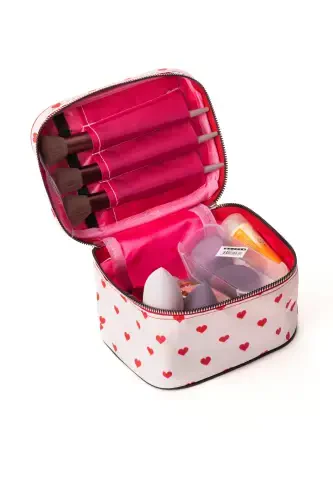 Practical 2-Piece Makeup Organizer Chic Travel Makeup Bag Set Multifunctional Cosmetic Bag-Red Heart - 6