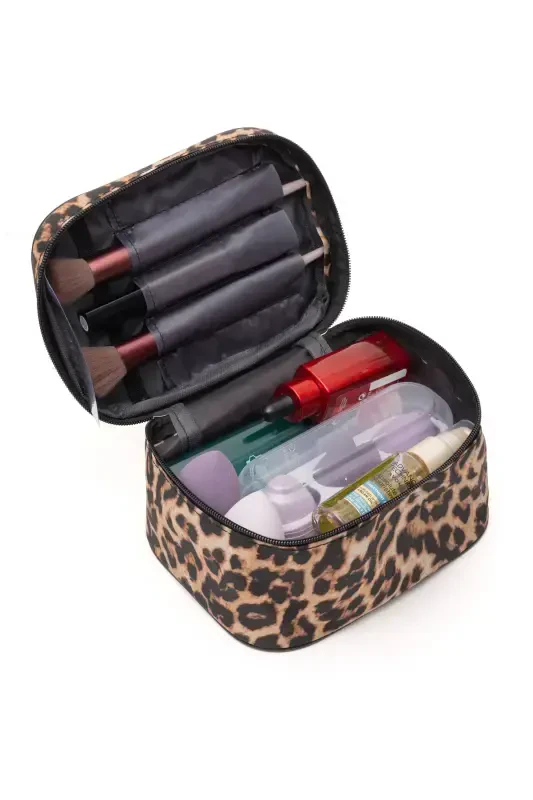 Practical 2-Piece Makeup Organizer Stylish Travel Makeup Bag Set Multifunctional Cosmetic Bag Leopard-Leopard Pattern - 6