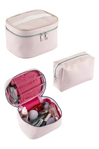 Practical 2-piece Makeup Organizer Stylish Travel Makeup Bag Set Multifunctional Cosmetic Bag-PINK 