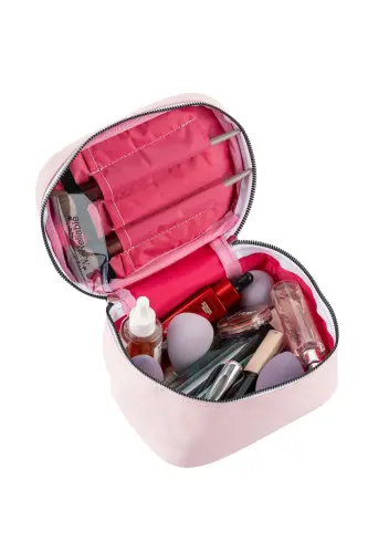 Practical 2-piece Makeup Organizer Stylish Travel Makeup Bag Set Multifunctional Cosmetic Bag-PINK - 4