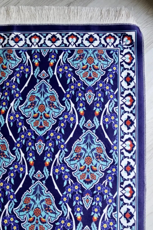 Practical and Portable Silk-Textured Carry Case Prayer Rug in Navy Blue S10016 - 5