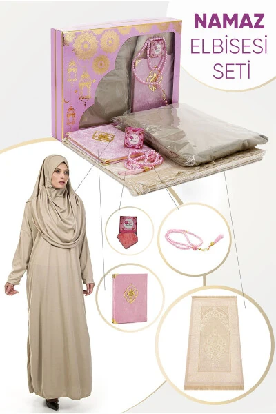 Practical Head-covered One-piece Prayer Dress and Rug Set Pink - IHVAN ONLINE