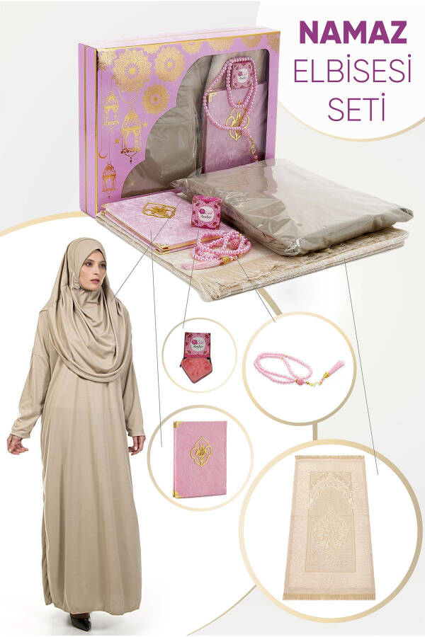 Practical Head-covered One-piece Prayer Dress and Rug Set Pink - 1
