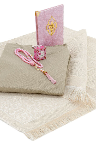 Practical Head-covered One-piece Prayer Dress and Rug Set Pink - 3