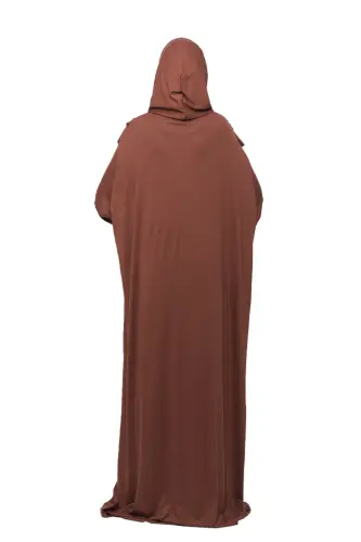 Practical One-Piece Cotton Batwing Sleeve Detachable Hooded Organic Prayer Dress Chocolate-Chocolate - 5