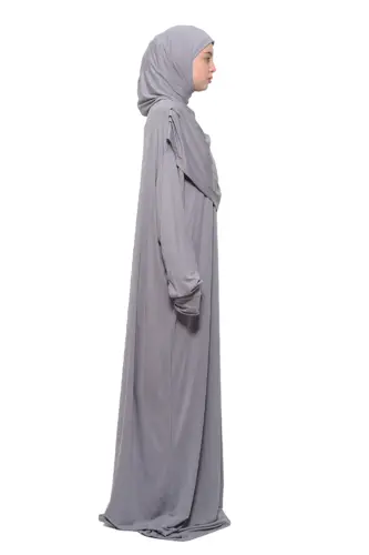 Practical One Piece Cotton Batwing Sleeve Detachable Hooded Organic Prayer Dress Gray-Gray - 4