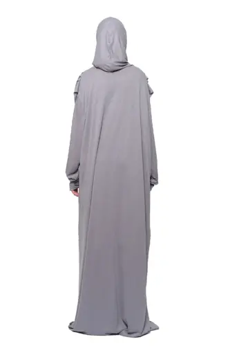 Practical One Piece Cotton Batwing Sleeve Detachable Hooded Organic Prayer Dress Gray-Gray - 5