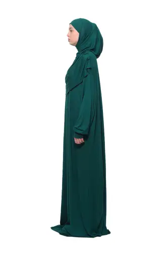 Practical One Piece Cotton Batwing Sleeve Detachable Hooded Organic Prayer Dress Green-Green - 3