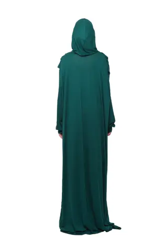 Practical One Piece Cotton Batwing Sleeve Detachable Hooded Organic Prayer Dress Green-Green - 5