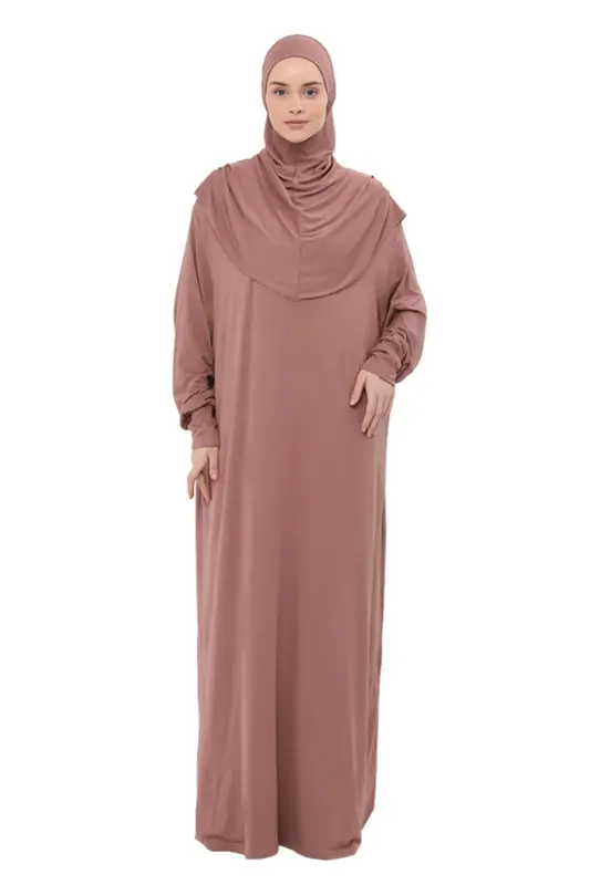 Practical One Piece Cotton Batwing Sleeve Detachable Hooded Organic Prayer Dress Soil-Soil - 4