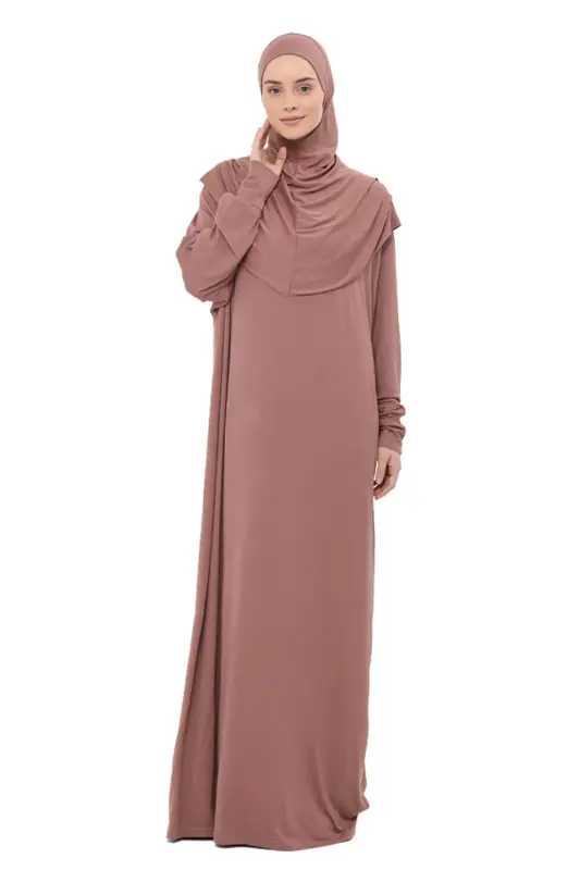 Practical One Piece Cotton Batwing Sleeve Detachable Hooded Organic Prayer Dress Soil-Soil - 6