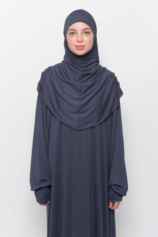 Practical One-Piece Cotton Batwing Sleeve Take-Off Hijab Organic Prayer Dress Gray - 2