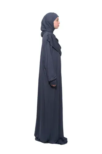 Practical One-Piece Cotton Batwing Sleeve Take-Off Hijab Organic Prayer Dress Gray - 4