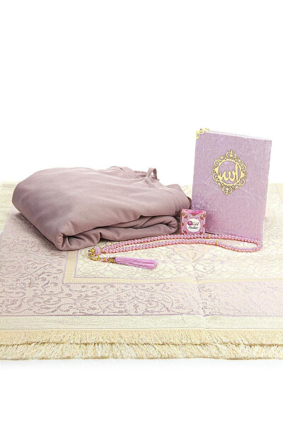 Practical One-Piece Prayer Dress with Headscarf and Prayer Rug Set Rose - 3