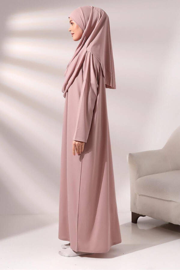 Practical One-Piece Prayer Dress with Headscarf and Prayer Rug Set Rose - 5