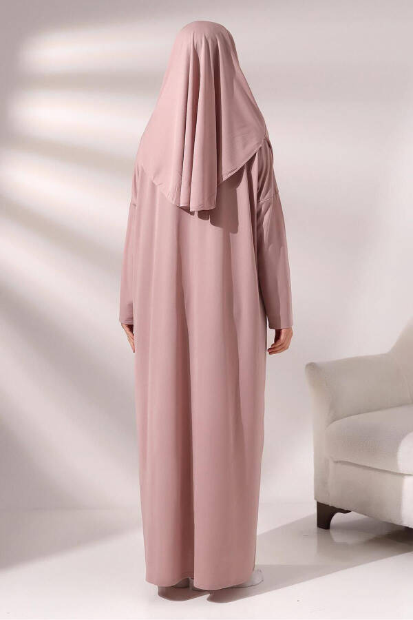 Practical One-Piece Prayer Dress with Headscarf and Prayer Rug Set Rose - 6