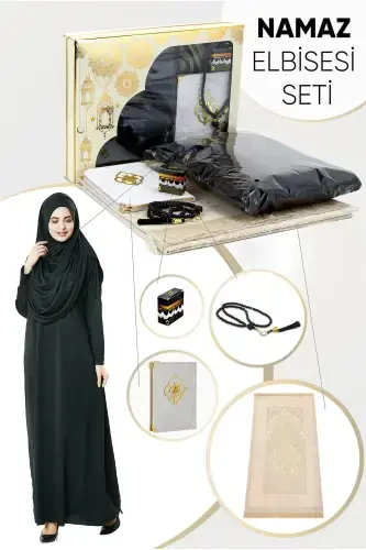 Practical One-Piece Prayer Dress with Scarf and Prayer Mat in Black - 1