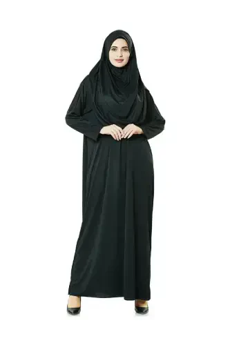 Practical One-Piece Prayer Dress with Scarf and Prayer Mat in Black - 6