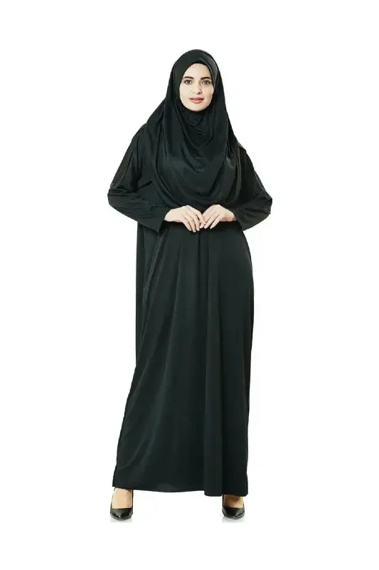 Practical One-Piece Prayer Dress with Scarf and Prayer Mat in Black - 6