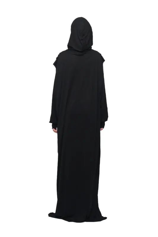 Practical Single-Piece Cotton Batwing Sleeve Take-Off Headscarf Organic Prayer Dress Black - 5