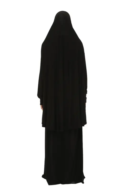 Practical Two Pieces Cotton Batwing Sleeve Headscarf Organic Muslim Prayer Dress-black-Black - 6