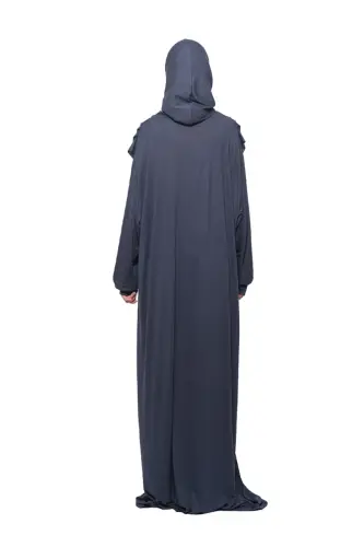 Практичное цельное платье для намаза из органического хлопка с рукавами-летучая мышь и съемным хиджабом серого цвета - 5