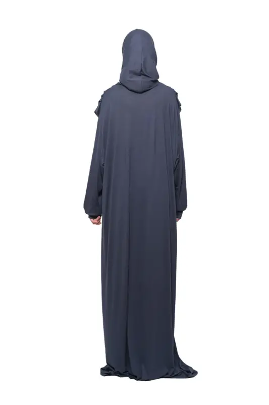 Практичное цельное платье для намаза из органического хлопка с рукавами-летучая мышь и съемным хиджабом серого цвета - 5