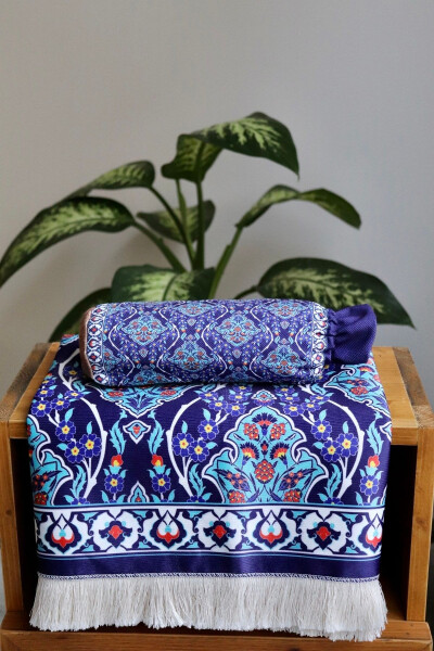 Практичный и портативный молитвенный коврик с шелковой текстурой и сумкой-переноской темно-синего цвета S10016 - 5