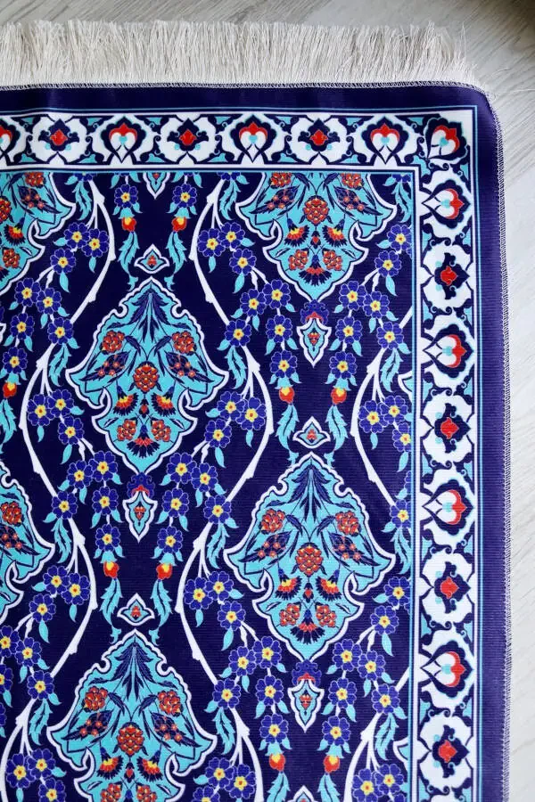 Практичный и портативный молитвенный коврик с шелковой текстурой и сумкой-переноской темно-синего цвета S10016 - 4