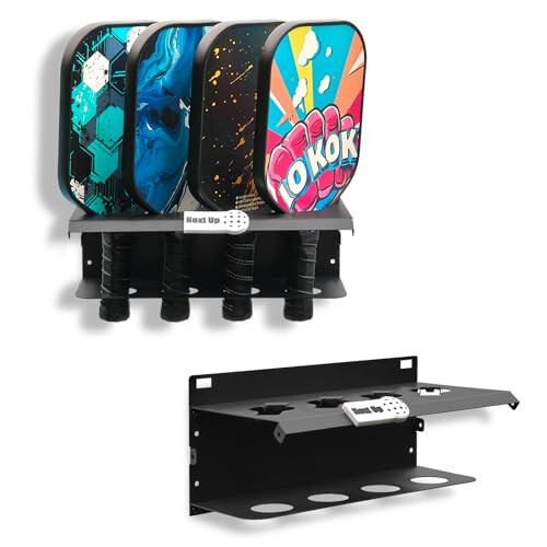 PRAMOON Pickleball Paddle Rack, 4/8/12-Paddle Holder, with Label to Track Next Up Players, Multiple Racks are Spliced to Achieve Expansion, Fence or Wall Mount, Steel, Black - 5