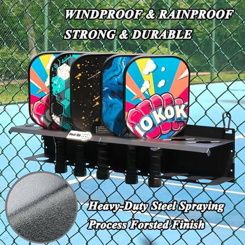 PRAMOON Pickleball Paddle Rack, 4/8/12-Paddle Holder, with Label to Track Next Up Players, Multiple Racks are Spliced to Achieve Expansion, Fence or Wall Mount, Steel, Black - 10