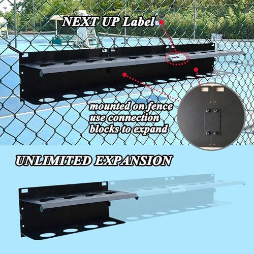 PRAMOON Pickleball Paddle Rack, 4/8/12-Paddle Holder, with Label to Track Next Up Players, Multiple Racks are Spliced to Achieve Expansion, Fence or Wall Mount, Steel, Black - 3