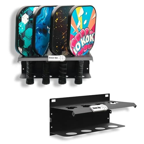 PRAMOON Pickleball Paddle Rack, 4/8/12-Paddle Holder, with Label to Track Next Up Players, Multiple Racks are Spliced to Achieve Expansion, Fence or Wall Mount, Steel, Black - PRAMOON