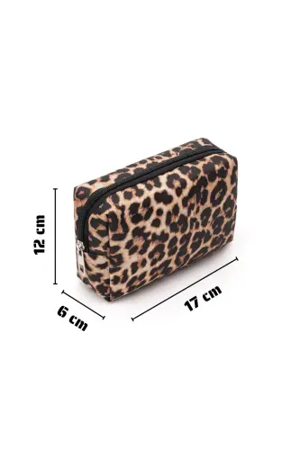 Pratik 2'li Makyaj Organizatörü Şık Seyahat Makyaj Çanta Seti Çok Fonksiyonlu Kozmetik Çanta Leopar - Leopar Desenli - 8