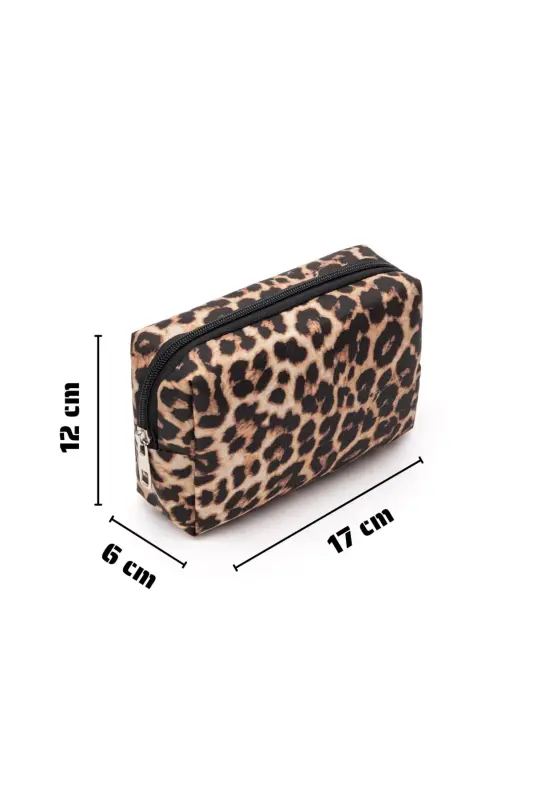 Pratik 2'li Makyaj Organizatörü Şık Seyahat Makyaj Çanta Seti Çok Fonksiyonlu Kozmetik Çanta Leopar - Leopar Desenli - 8