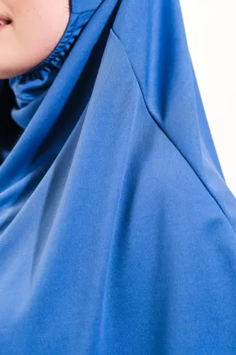 Pratik Tek Parça Kaymaz Başörtülü Kolay Giyilebilen Namaz Elbisesi-Çantalı Esnek Kumaş -Mavi-00404 Mavi - 8