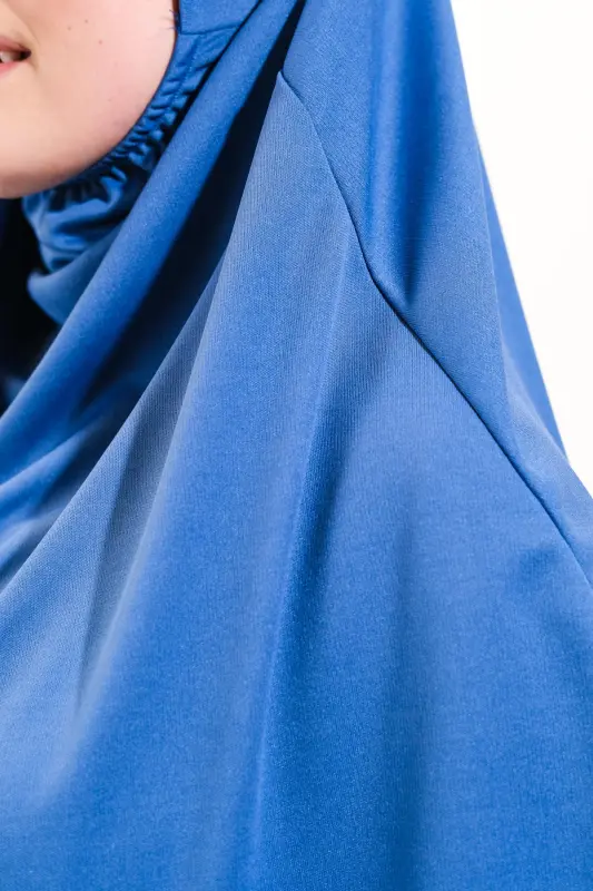 Pratik Tek Parça Kaymaz Başörtülü Kolay Giyilebilen Namaz Elbisesi-Çantalı Esnek Kumaş -Mavi-00404 Mavi - 8