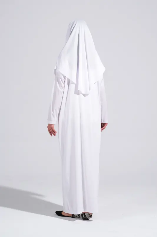 Pratik Tek Parça Kaymaz Başörtülü Kolay Giyilebilen Namaz Elbisesi-Taşıma Çantalı - Beyaz-00200 Beyaz - 4