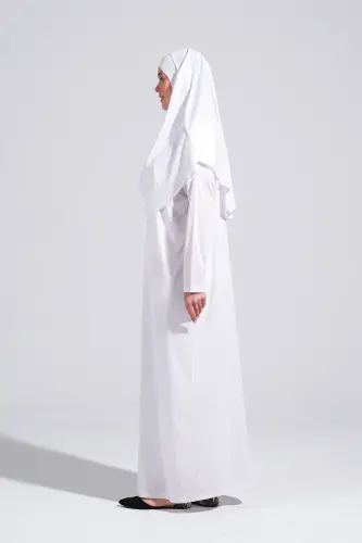 Pratik Tek Parça Kaymaz Başörtülü Kolay Giyilebilen Namaz Elbisesi-Taşıma Çantalı - Beyaz-00200 Beyaz - 7