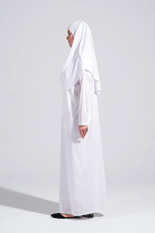 Pratik Tek Parça Kaymaz Başörtülü Kolay Giyilebilen Namaz Elbisesi-Taşıma Çantalı - Beyaz-00200 Beyaz - 7