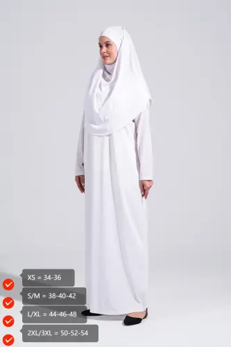 Pratik Tek Parça Kaymaz Başörtülü Kolay Giyilebilen Namaz Elbisesi-Taşıma Çantalı - Beyaz-00200 Beyaz - PLISTRE (1)