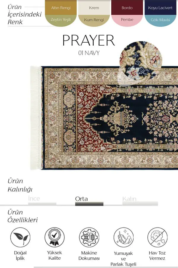 Prayer 01 Navy Blue Gift Carpet Prayer Rug Thick Na - 2