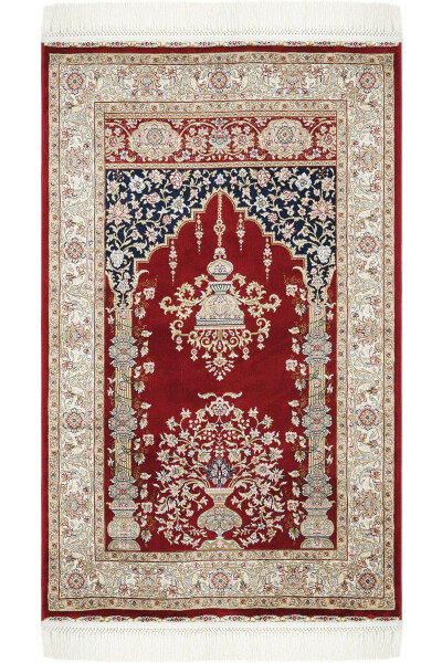 Prayer 01 Red Souvenir Carpet Sajjadah Thick Prayer Mat Trousseau Bride Groom Double Bohça Sajjadah - 1