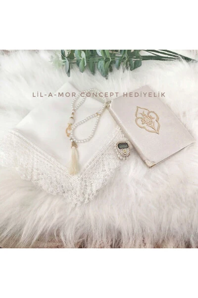 Prayer cover headscarf umrah hajj gift mevlid gift bridal prayer set prayer beads prayer book quran - LILAMOR CONCEPT HEDIYELIK