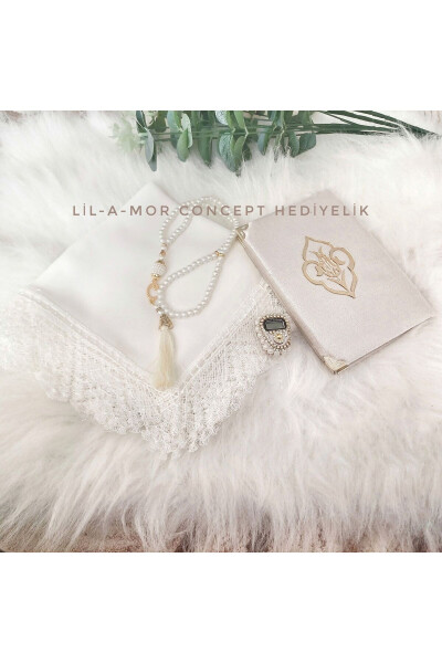 Prayer cover headscarf umrah hajj gift mevlid gift bridal prayer set prayer beads prayer book quran - LILAMOR CONCEPT HEDIYELIK