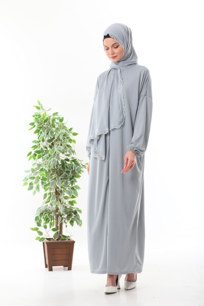 Prayer dress with a lace headscarf, zipper, and elastic wrists that does not slip - 1