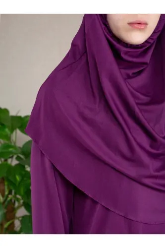 Prayer Dress with Attached Hijab - PLUM - 4