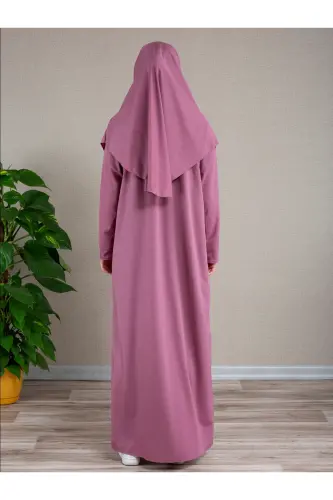 Prayer Dress with Attached Hijab - Rose - 3