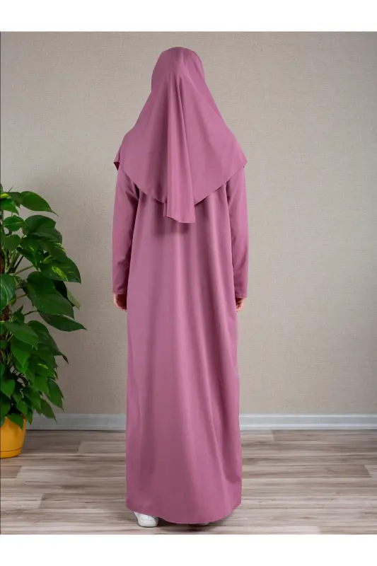 Prayer Dress with Attached Hijab - Rose - 3